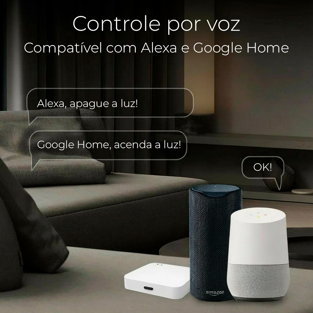 Demonstração de controle por voz com Alexa e Google Home usando interruptor inteligente