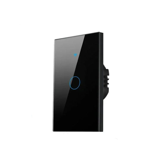 Interruptor inteligente Wi-Fi preto sem neutro com botão sensível ao toque e painel de vidro temperado