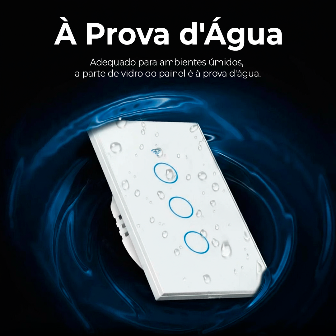 Interruptor inteligente à prova de água com painel de vidro temperado adequado para ambientes úmidos e banheiros